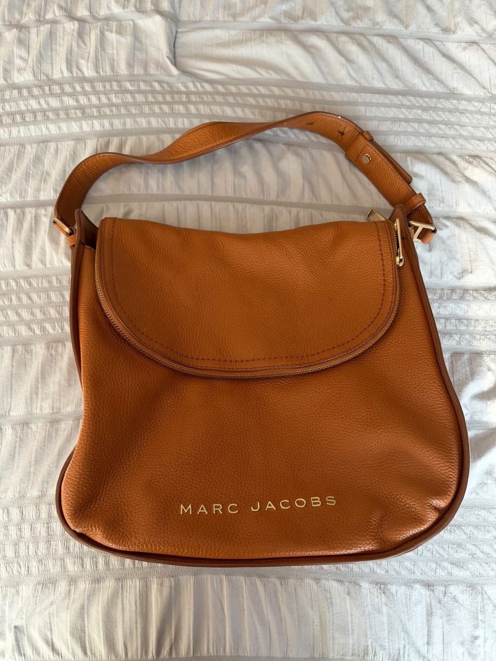 Marc Jacobs Tan Leather Saddle Shoulder Bag with Gold Logo